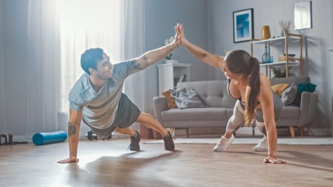 couple training at home