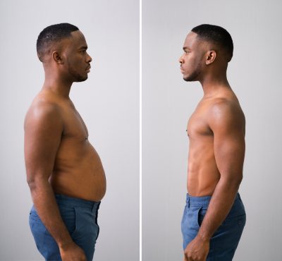 a man in jeans before and after weightloss